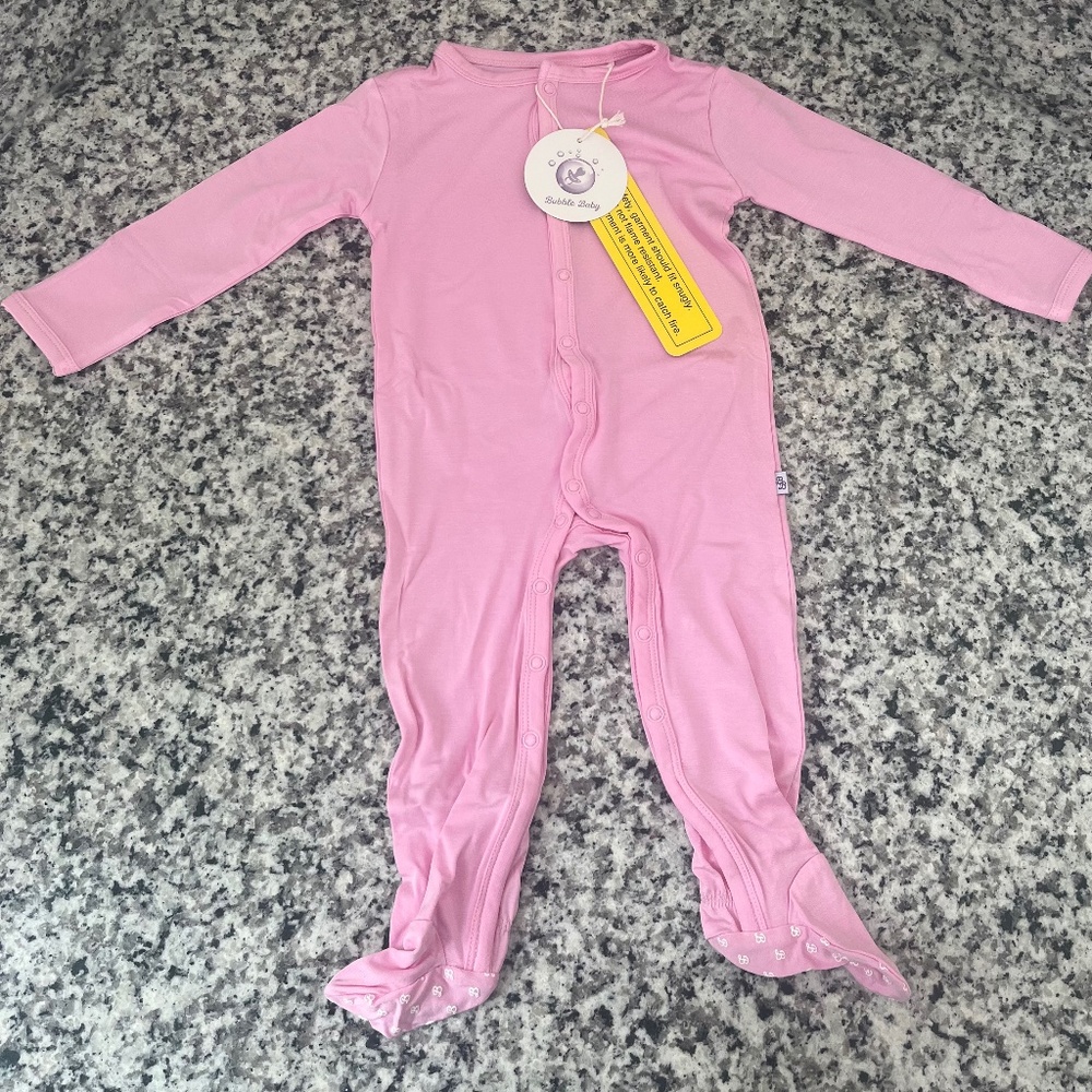 Snap baby footie pajamas, bamboo girl pajamas, 6-12 month pajamas